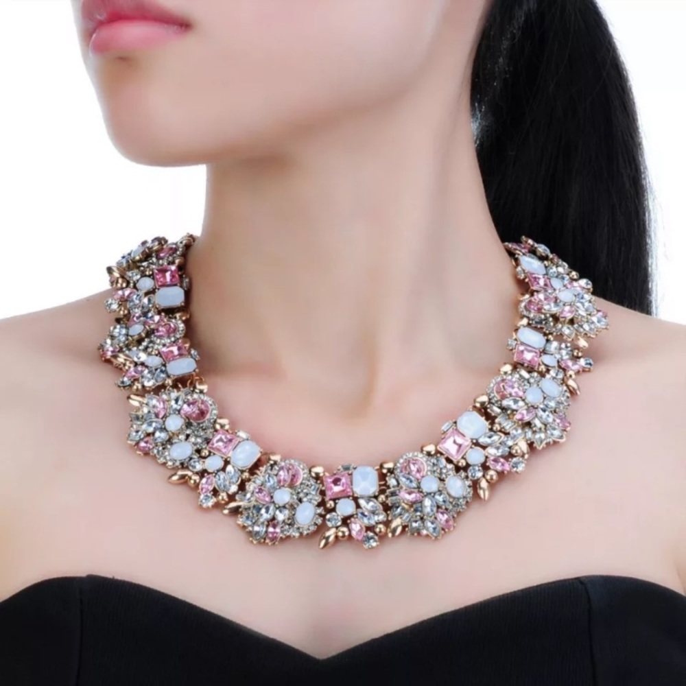 new. pink and white crystal statement necklace - Picture 1 of 9